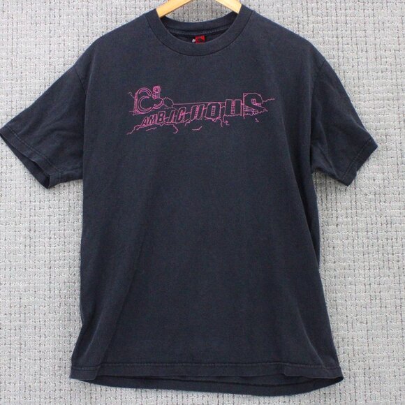 Vintage Ambiguous Shirt Men Large Black Short Sleeve Big Graphic Logo Cotton Y2k - Picture 1 of 10